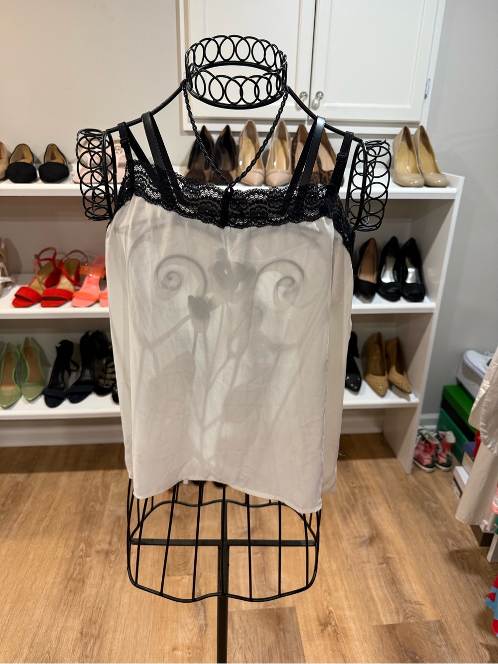 Rue21 White Camisole with Black Lace Trim